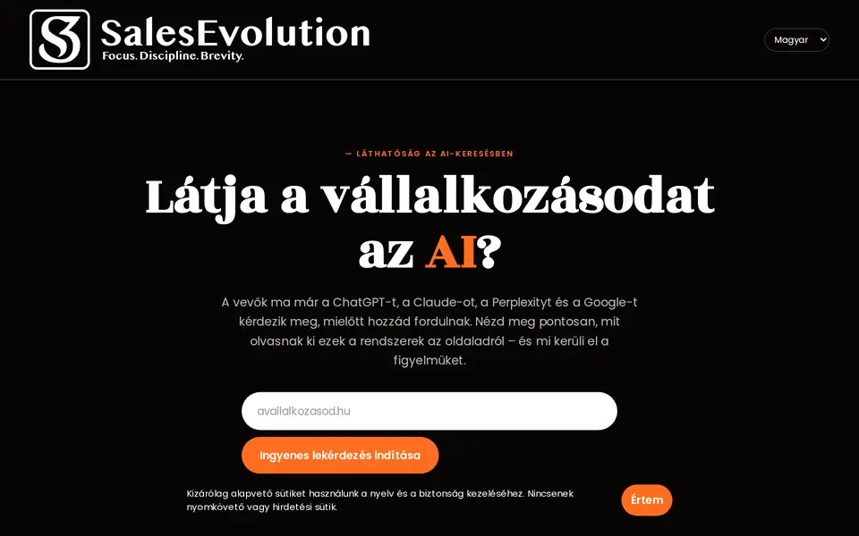 Az AI-láthatóság ellenőrző kezdőképernyője